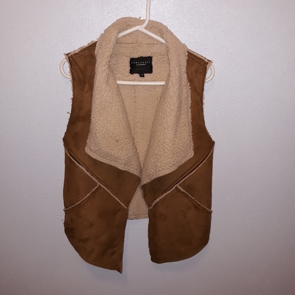 🌟 Sanctuary Faux Suede Sherpa Fleece Drape Vest - Picture 1 of 5